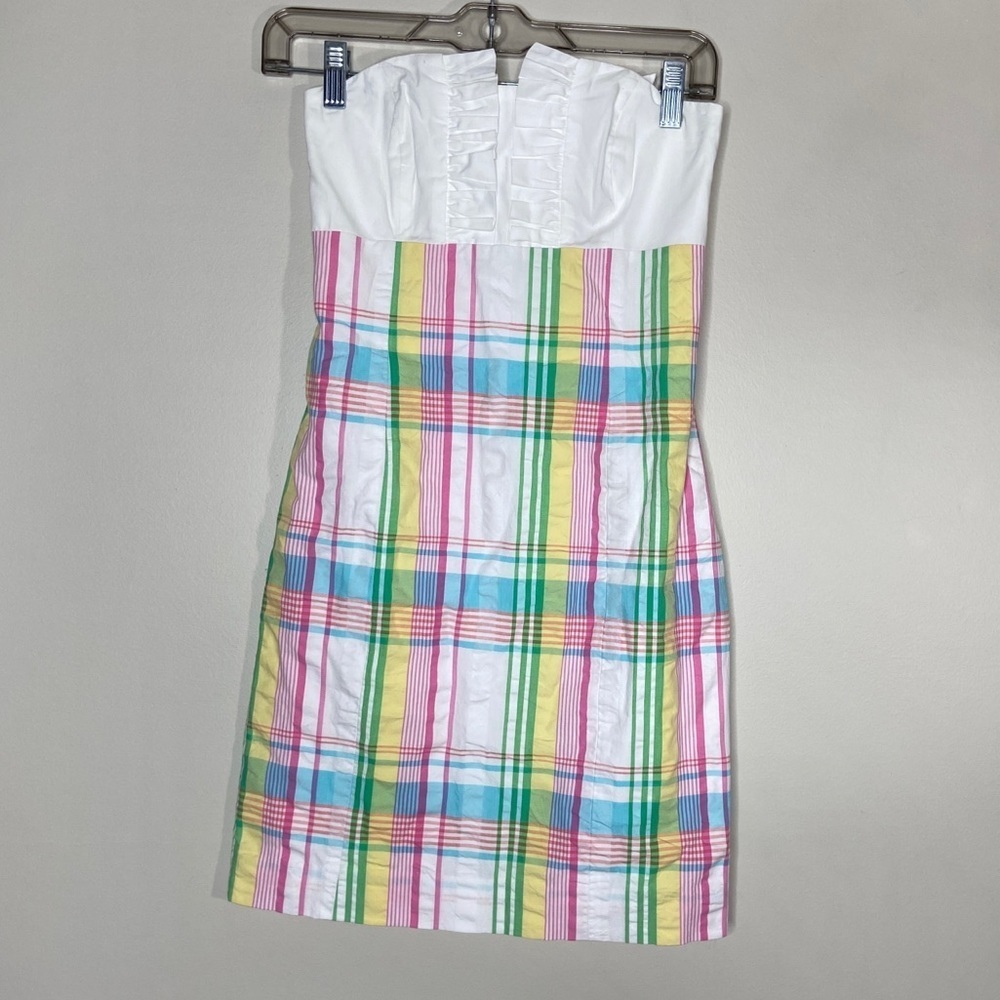 Lilly Pulitzer Strapless Plaid Dress - White, Pink, Green, Blue, Yellow